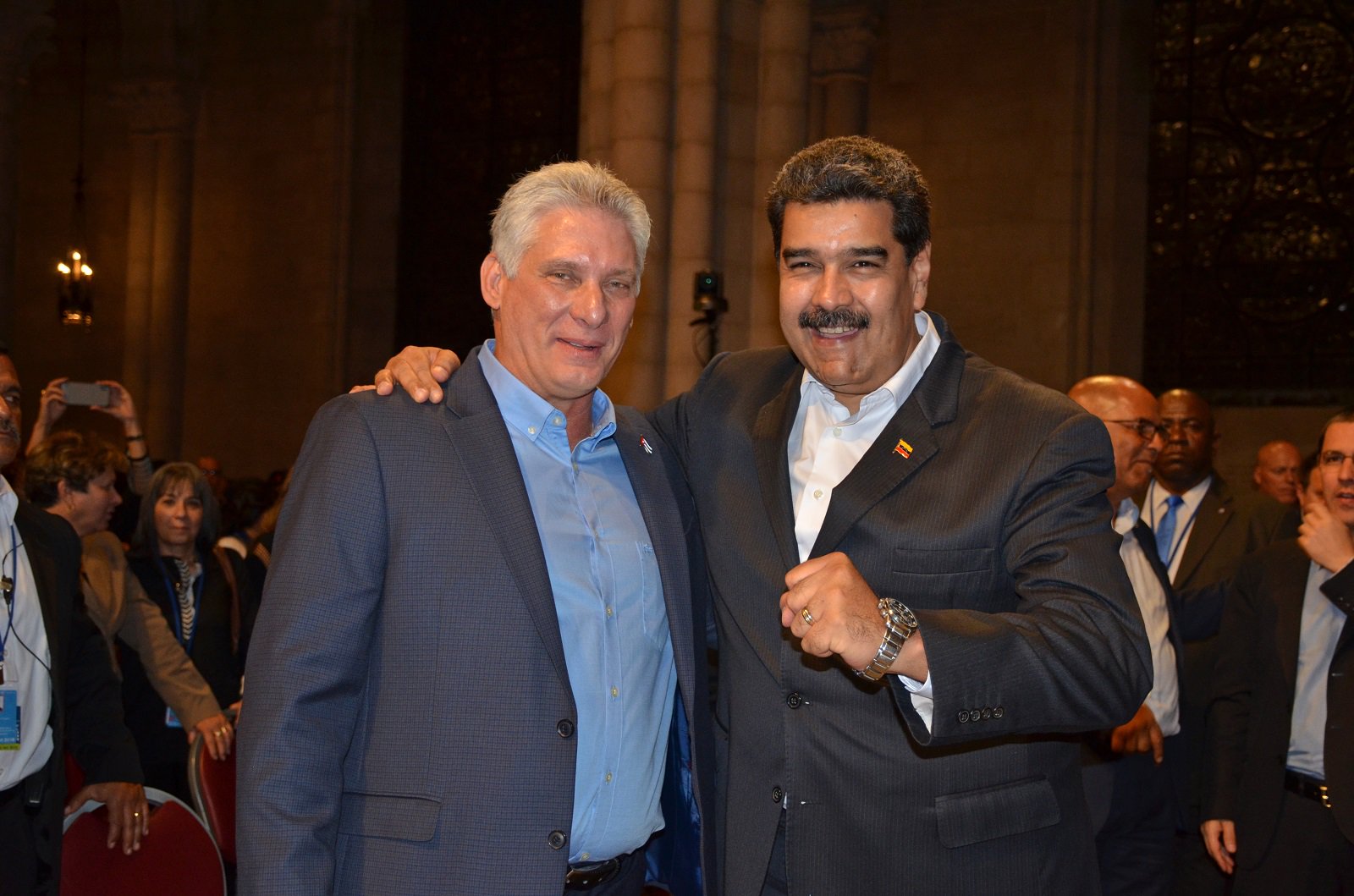 Miguel Díaz-Canel Bermúdez , Presidente de la República de Cuba, y Nicolás Maduro Moros, Presidente de la República de Venezuela, en la Iglesia Riverside, la Ciudad de Nueva York, 26 de septiembre, 2018. Foto: Gloria La Riva/Liberation News.