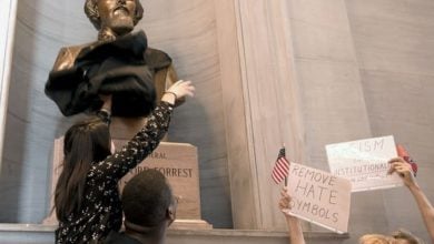 Protest against the Forrest bust at the Tennessee State Capitol. Liberation photo.