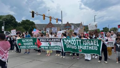Feature photo: Health care workers in Cleveland march near the Cleveland Clinic to demand their institutions acknowledge the genocide in Gaza. Liberation photo