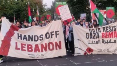 Protesters marched from Case Western Reserve University to the main campus of Cleveland Clinic to protest those institution’s investment in the genocidal apartheid regime on Oct. 18, following the massacre at the Jabalia Refugee Camp in Gaza. Liberation photo