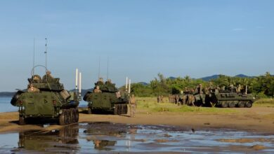 U.S. Marines with Battalion Landing Team 3/6, 22nd Marine Expeditionary Unit (Special Operations Capable), stage light armored vehicles ashore in Arroyo, Puerto Rico, September 22, 2025. Photo: DVDS