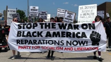 Community members demonstrate against racism in St. Louis. Liberation photo